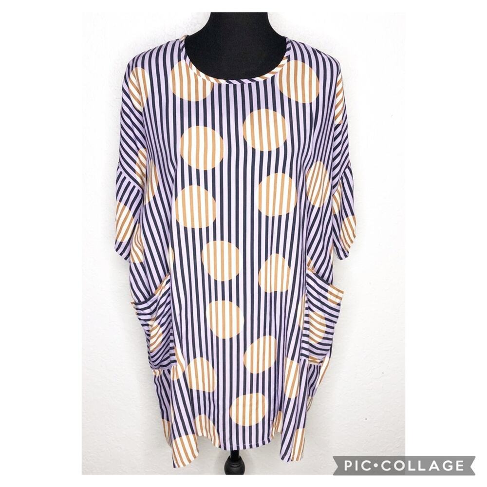 Corey Lynn Calter purple blue orange striped polka dot tunic dress size XS / S